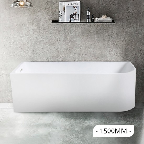 1500x750x610mm Corner Bathtub Left Corner Back to Wall Acrylic White Bath Tub